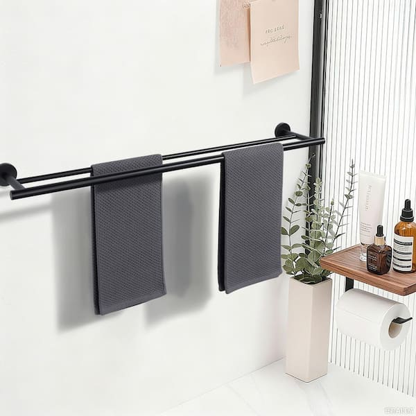 32 in. Wall Mounted Double Towel Bar in Matte Black