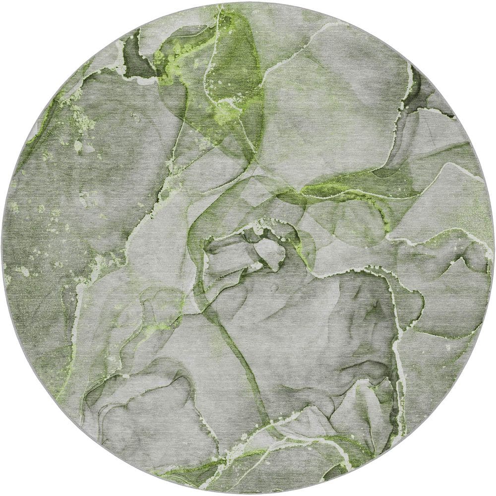 Dream Shag Premium Machine Washable Abstract ADS519 Green 8 ft. x 8 ft. Round Rug price history on PriceWatchPro