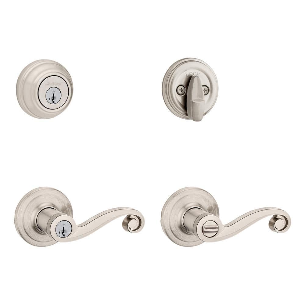 Lido Satin Nickel Single Cylinder Deadbolt and Keyed Entry Front Door Handle Combo Set Featuring SmartKey Security price history on PriceWatchPro