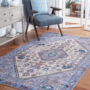 Tucson Beige/Gray 6 ft. x 6 ft. Machine Washable Border Floral Medallion Square Area Rug