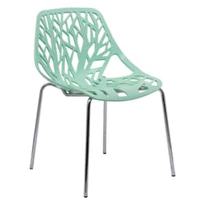 Stackable Dining Chair in Polypropylene Plastic with Chromed Metal Legs and Elegant Cut-Out Design in Green