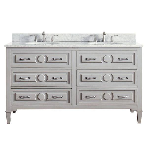 Avanity Kelly 61 in. W x 22 in. D x 35 in. H Vanity in Grayish Blue with Marble Vanity Top in Carrera White with White Basin
