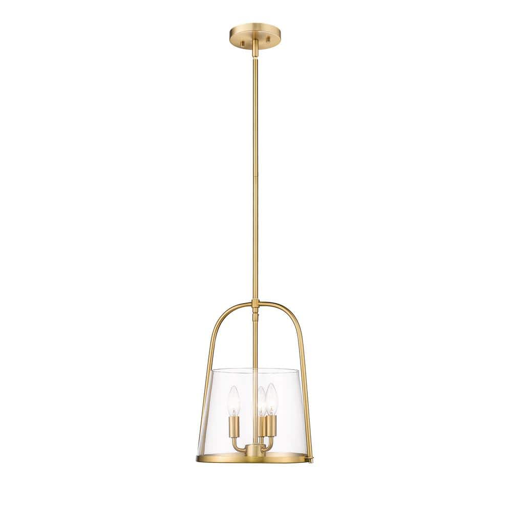 Modern Gold Steel and Glass 3-Light Pendant