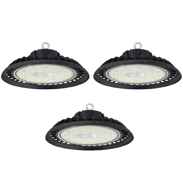 11 in. 600-Watt Equivalent Integrated Black LED UFO High Bay Light 24000 Lumens 5000K Bright white (3-Pack)