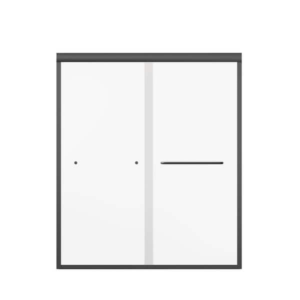 Boosicavelly 60 in. W x 70 in. H Double Sliding Semi-Frameless Shower Door in Matte Black Finish with Clear Glass