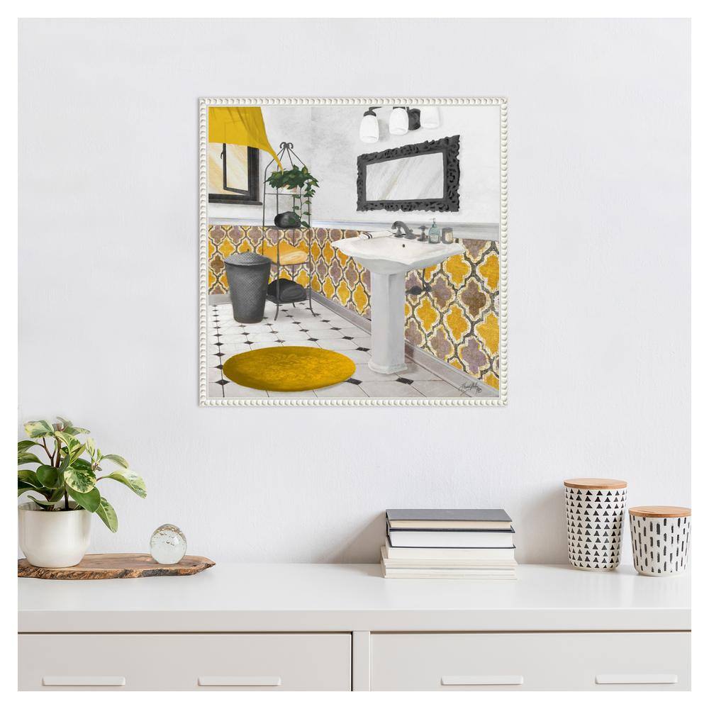Yellow and Gray Bathroom Framed Canvas Wall Art