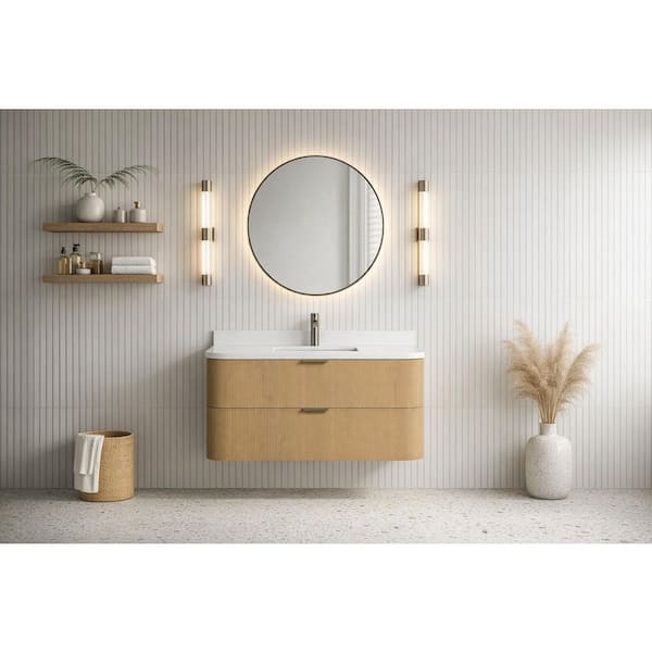 Chantal 42 in. W x 21 in. D x 22 in. H Single Bath Vanity in Oak with Engineered Quartz Top in White with White Basin