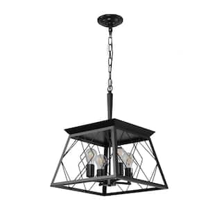 Gelsenkirchen 4-Light Black Finish Industrial Farmhouse Square Chandelier for Kitchen Island with No Bulbs Included