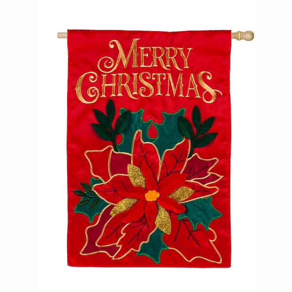 Evergreen 28 in. x 44 in. Christmas Poinsettia House Applique Flag