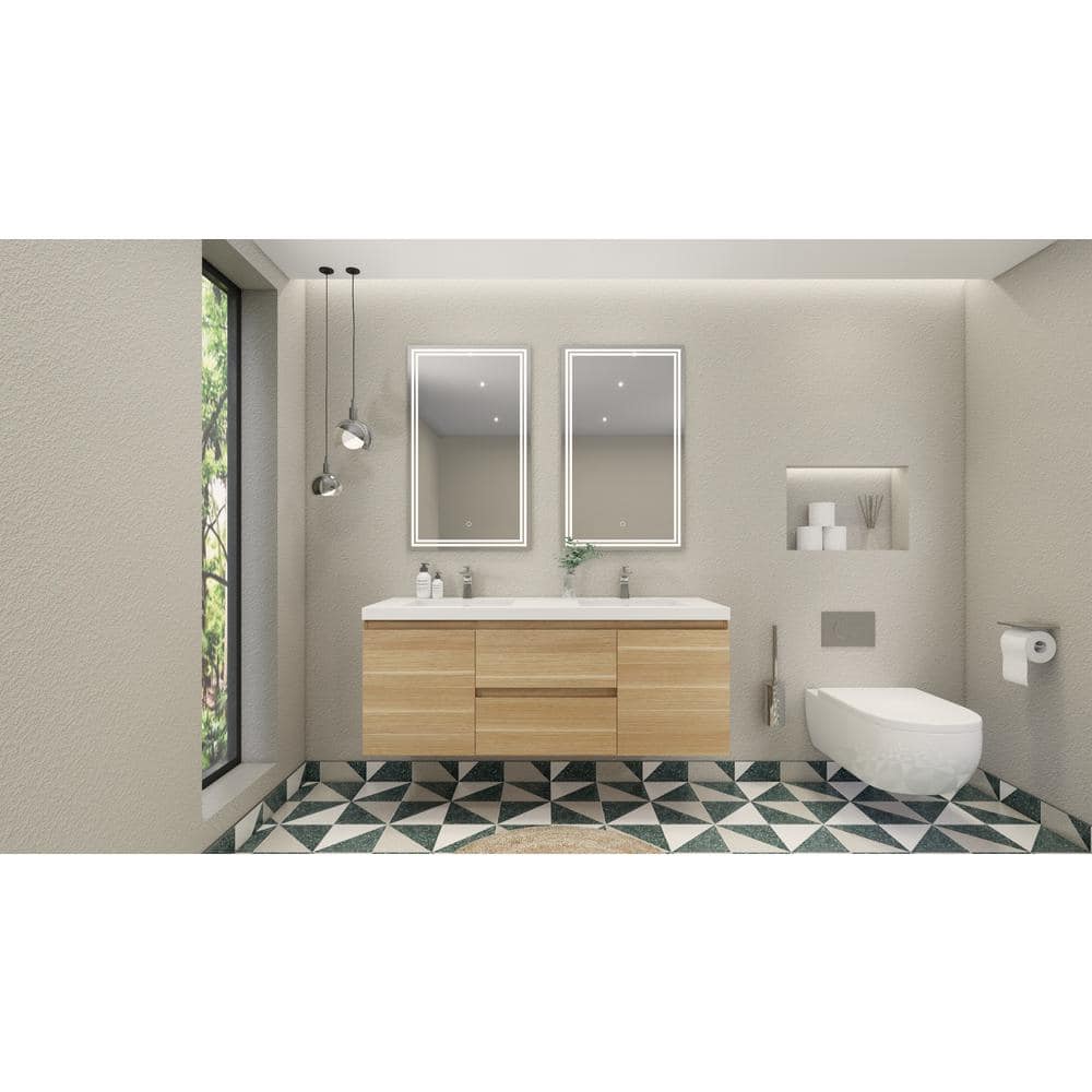 Moreno Bath Bohemia 60 in. W Bath Vanity in White Oak with Reinforced Acrylic Vanity Top in White with White Basins -  MOB60D-CO