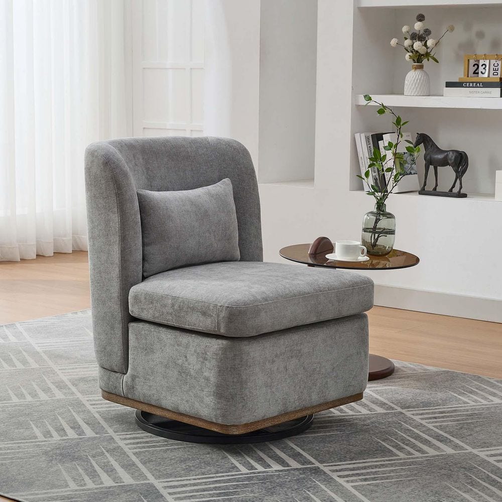 Gray Chenille Armless Swivel Chair Modern Comfy Upholstered Accent Chair 36