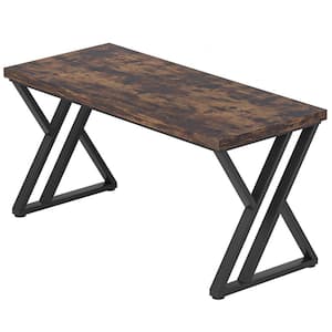 Moronia 55 in. Rectangle Rustic Brown and Black Computer Desk Writing Table with Z-Shaped Metal Leg