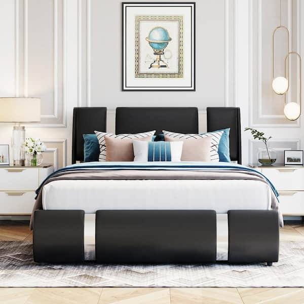 Harper & Bright Designs Black Wood Frame Full Size Upholstered Platform Bed  with Hydraulic Storage System QMY089AAB - The Home Depot