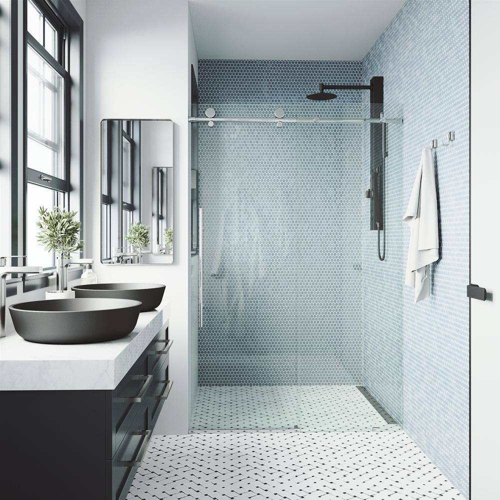 Elan E-Class Frameless Chrome Sliding Shower Door with Clear Glass