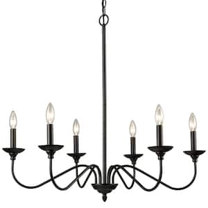 6-Light Black No Decorative Accents Shaded Circle Chandelier for Dining Room, Foyer with No Bulbs Included