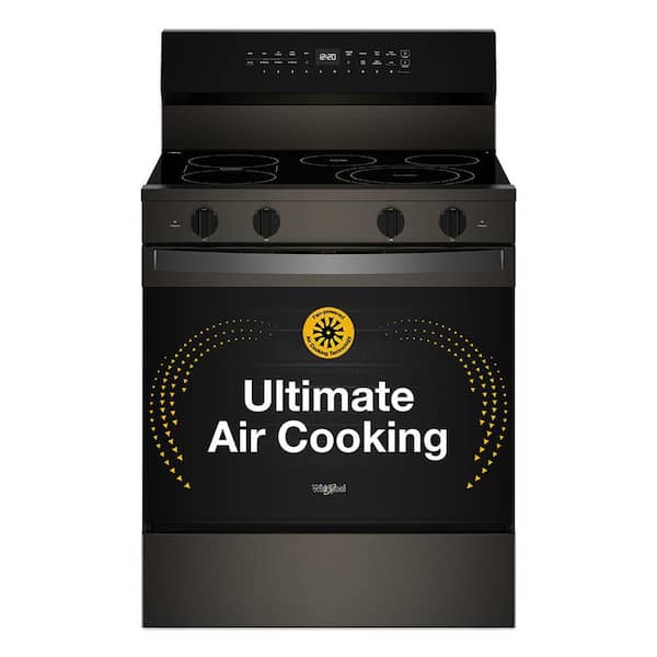 Whirlpool 30 in. 5-Element Freestanding Electric Smart Range in Black-on-Stainless with Air Cooking Technology