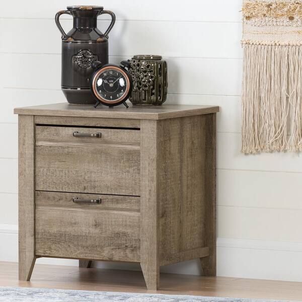South Shore Lionel 2-Drawer Weathered Oak Nightstand