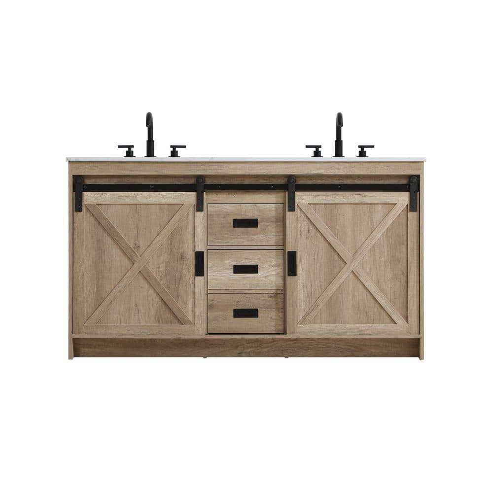 60 in. Double Sink Natural Oak Bath Vanity with White Engineered Marble Top price history on PriceWatchPro