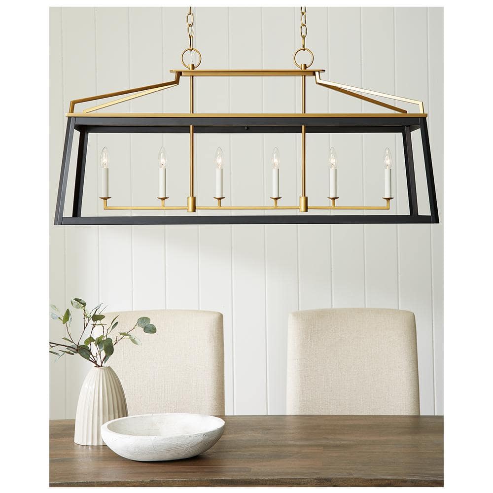 Midnight Black and Brass 6-Light Linear Lantern