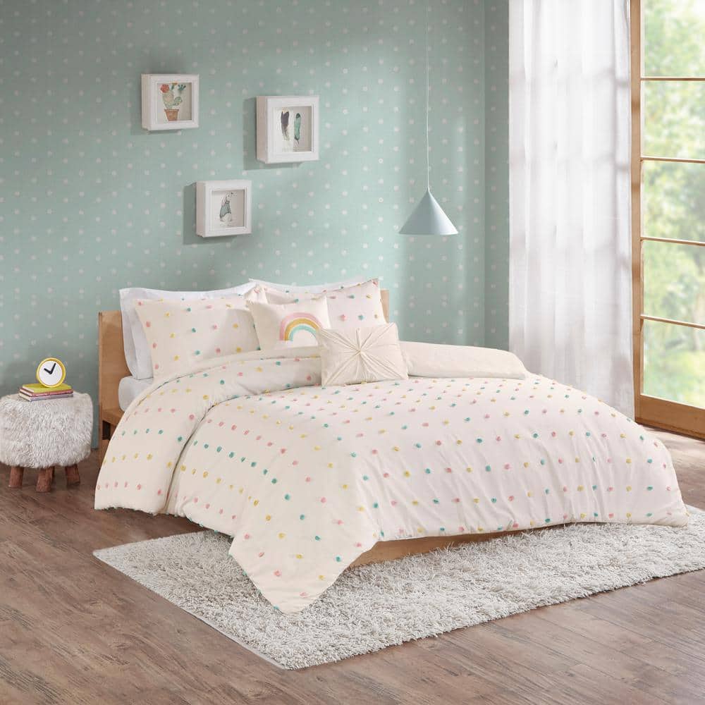 StyleWell Kids 3-Piece Multi-Color Textured Polka Dot Cotton Full/Queen Comforter Set