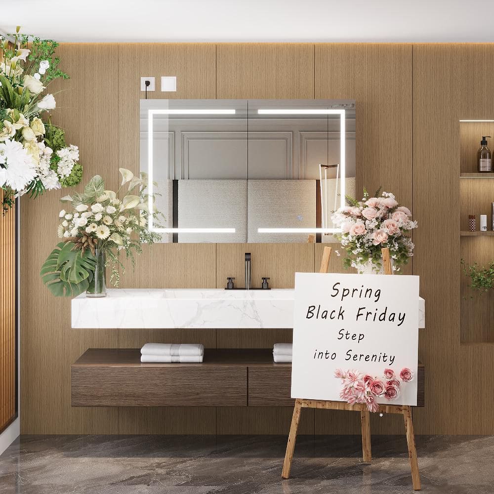 48'' Wide White LED Wall Mounted Medicine Cabinet with Mirror