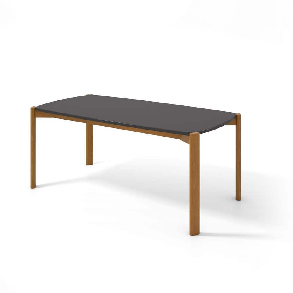 Matte Black and Eucalyptus Wood Rectangular Dining Table