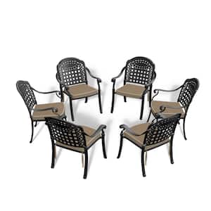 Cast Aluminum Black Frame Patio Dining Chair Garden and Outdoor Armchair with Random Color Cushions (Set of 6)