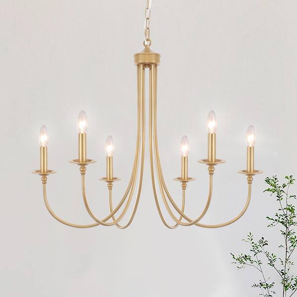 LWYTJO 6 Light Spray-painted Gold Modern Chandeliers for Kitchen Living Room Bedroom Hallway