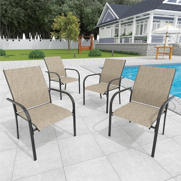 Stackable Textilene Patio Dining Chairs with Armrests and Metal Frame Set for 4