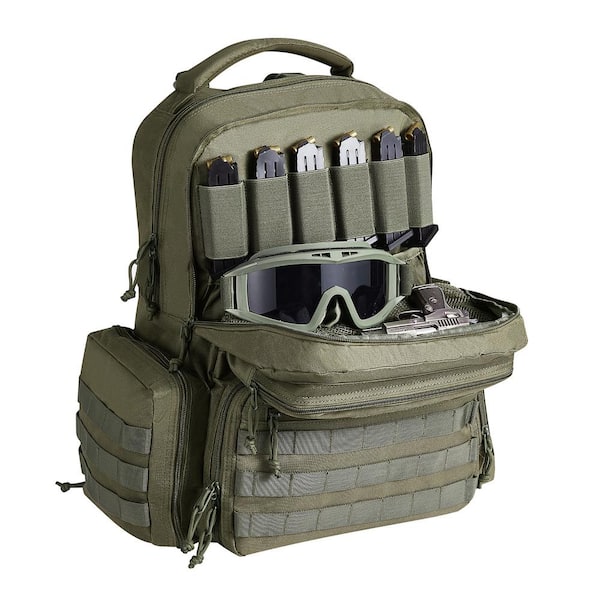VEVOR Tactical Range Backpack 18.9 in. Green Backpack for 6-Pistols, Gun Backpack with 6-Independent Pistol Backpack