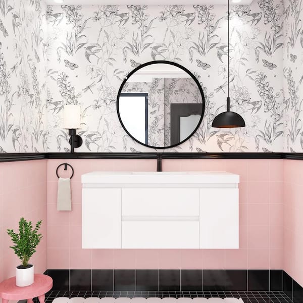 JimsMaison 48 in. W x 20 in. D x 22 in. H Single Sink Floating Bath Vanity in White with Glossy White Resin Top