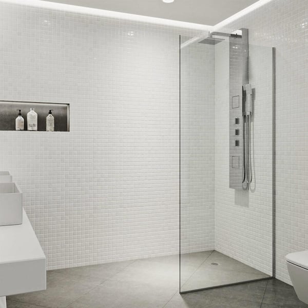 VIGO Zenith 34 in. W x 74 in. H Frameless Fixed Shower Screen Door in Chrome with 3/8 in. (10mm) Clear Glass
