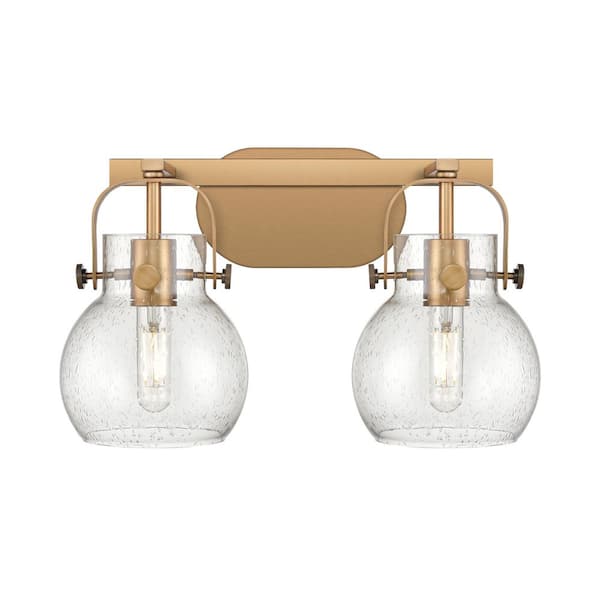 Innovations Pilaster II Sphere 17 in. 2-Light Brushed Brass Vanity Light with Glass Shade