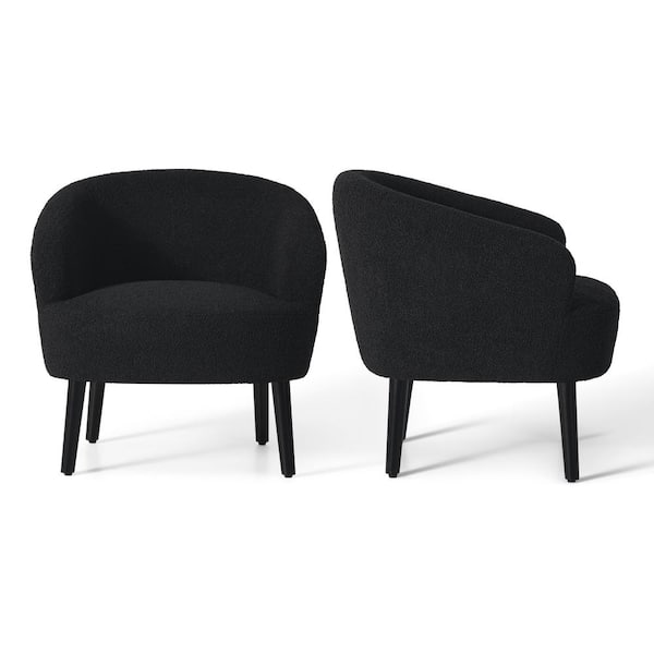 WESTINFURNITURE Bayville 29 in. Wide Faux Shearling Fabric Accent Chair With Arms (Set of 2), Black