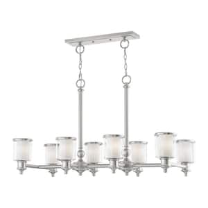 Bellington 8-Light Brushed Nickel Linear Chandelier with Clear Outer Glass and Satin Opal Inner Glass