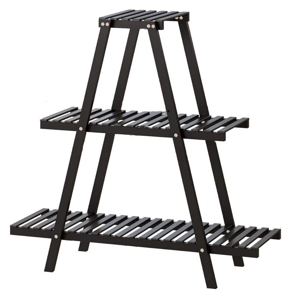 3-Tier Black Wood Plant Stand (32.7 in. H W x 32 in. H) L0C1G7ZXBX