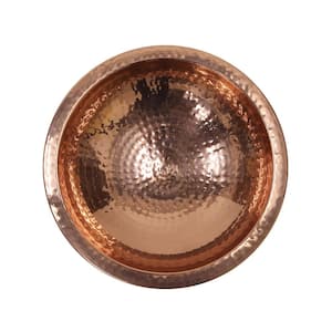 12.5 in. Dia Polished Copper Plated Hammered Copper Birdbath Bowl with Rim