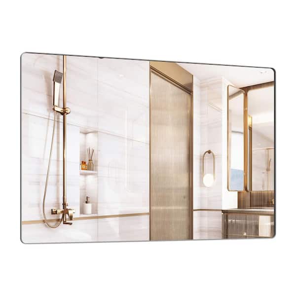 YSQCAR 72 in. W x 48 in. H Square Frame Vertical or Horizontal Hanging Decorative Wall Bathroom Vanity Mirror in Silver