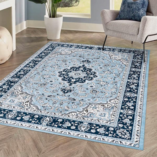 JONATHAN Y Palmette Modern Persian Floral Blue/Navy 5 ft. x 8 ft. Area Rug