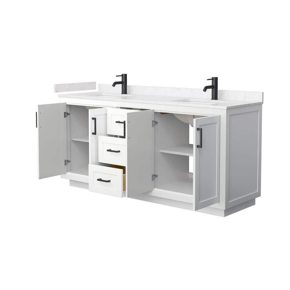Miranda 72" White Double Bathroom Vanity with Marble Top