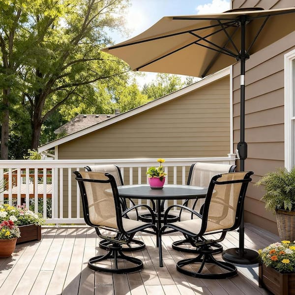 half round market patio umbrella 9 FT Umbrella with Crank Lifting System, UV and Water Resistant Polyester Fabric, Outdoor Umbrella, Yard Umbrella, This market umbrella is constructed from tough polyester fabric with durable steel ribs Costway Patio 9Ft Half Round