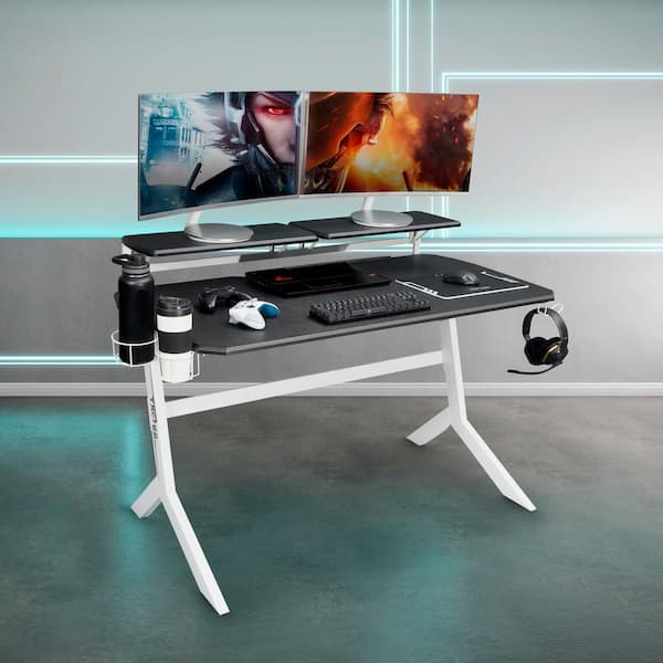 Techni Sport 49.5 in. Rectangular Black/White Computer Desk with Adjustable Shelves
