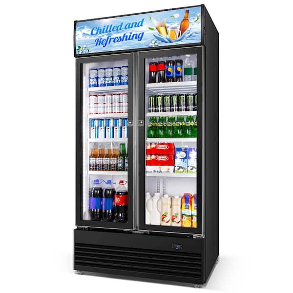 Commercial Merchandiser Refrigerator 39.4 in. 35 cu. ft. Beverage Display Cooler with LED Lights and Lightbox in Black.
