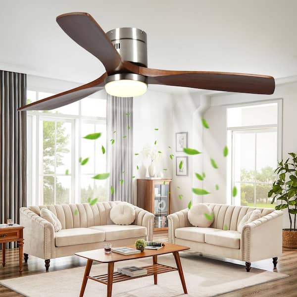 52 in. Wood Indoor Nickel Ceiling Fan with Dimmer LED Light and DC Reversible and APP/Remote Control and Memory Function