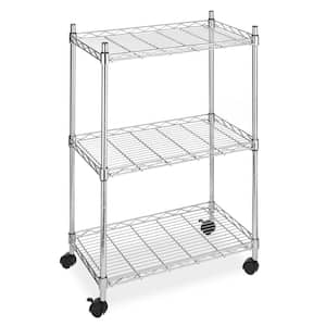 Supreme 3-Tier Steel Household Shelving Unit with Wheels- Chrome Finish 22.5 in. W x 33 in. H x 13.25 in. D