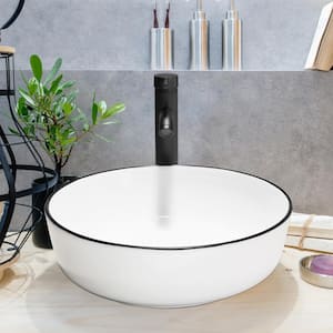 Ceramic Round Vessel Sink in White with Faucet