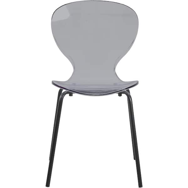 Leisuremod Oyster Modern Transparent Dining Side Chair Black Base Set of 4