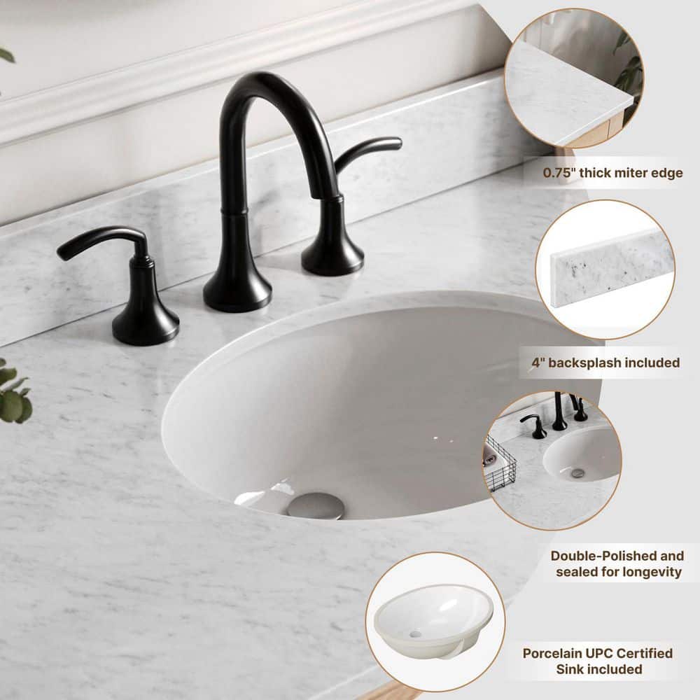 Gray Double Freestanding Vanity with Carrara Marble Top