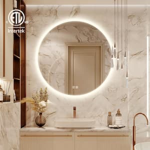 36 in. W x 36 in. H Round Frameless LED Light with 3-Color and Anti-Fog Frosted Edge Wall Mounted Bathroom Vanity Mirror