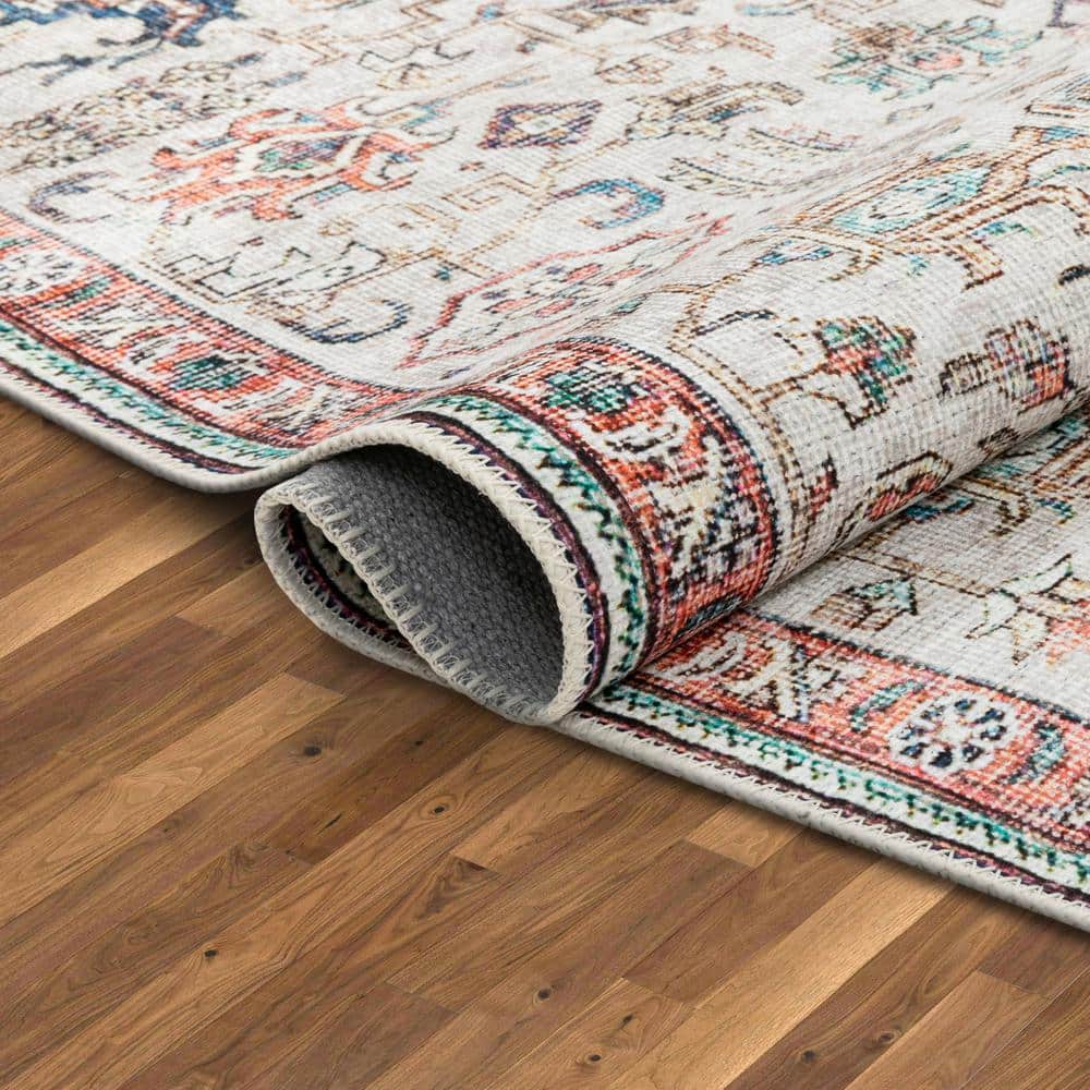 Pomona Ivory Medallion 5'x7' Chenille Flat-Weave Washable Rug